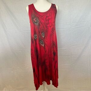 Jostar Vintage Y2K Red Dress Made in the U.S.A. Medium Peacock Rhinestone